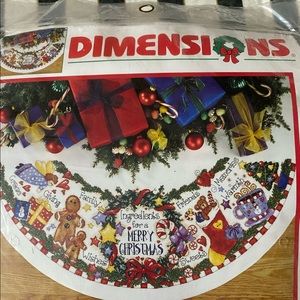 Holiday Cross Stitch-Rare CHRISTMAS INGREDIENTS TREE SKIRT by Dimensions